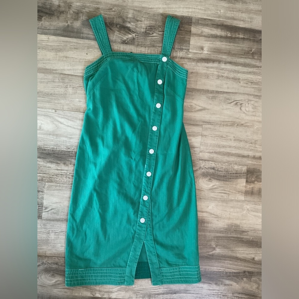 Maeve Elizabeth Midi Dress Women's Size US 8 Snap Button Front Square Neck Green